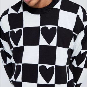 BOXY HEART CHECKERBOARD KNITTED JUMPER